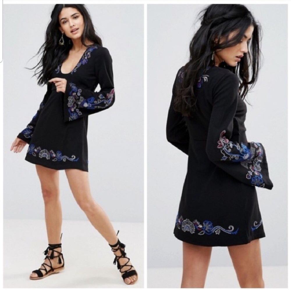 Free People | Floral Embroidered Bell Sleeve Dress